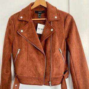 NWT Forever 21 Brown Moto Faux Suede Jacket